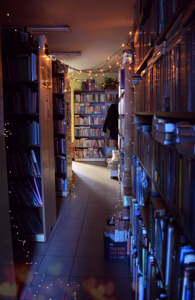 biblioteka w magicznym oświetleniu
